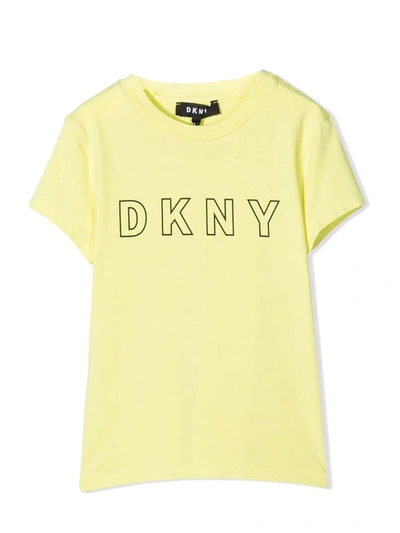 Shop Dkny Yellow Cotton T-shirt In Verde