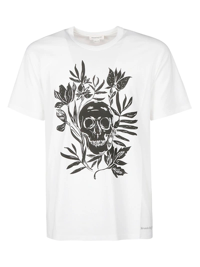 Shop Alexander Mcqueen Floral Skull T-shirt In Bianco