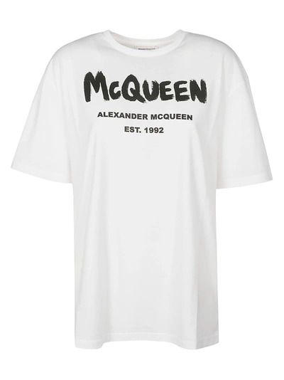 Shop Alexander Mcqueen Paint Logo T-shirt In Bianco