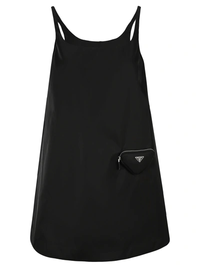 Shop Prada Re-nylon Sleeveless Dress With Pouch In Nero