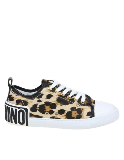 Shop Moschino Sneakers With Spotted Print In Beige