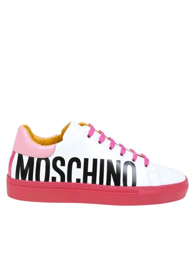 Shop Moschino Leather Sneakers With Logo In Fantasy