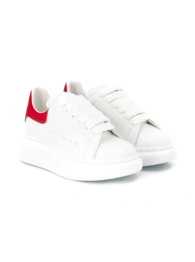 Shop Alexander Mcqueen White Leather Oversize Sneakers With Red Heel Tab