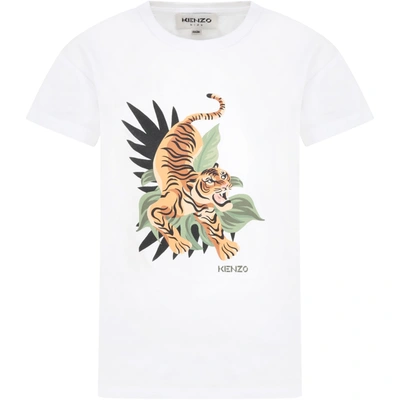 Shop Kenzo White T-shirt For Boy With Tiger