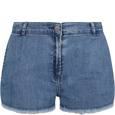 Shop Stella Mccartney Light-blue Shorts For Girl With Butterfly In Light Blue