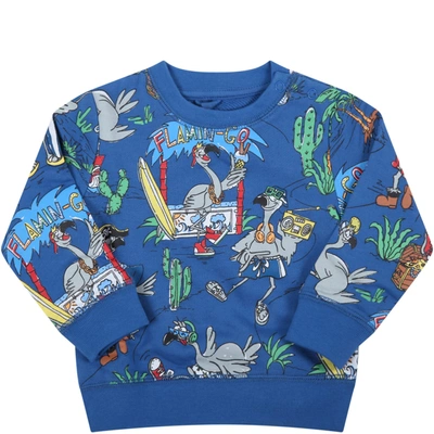Shop Stella Mccartney Blue Sweatshirt For Baby Boy With Flamingos