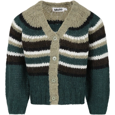 Shop Molo Multicolor Cardigan For Kids With Logo In Green