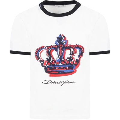 Shop Dolce & Gabbana White T-shirt For Boy With Crown