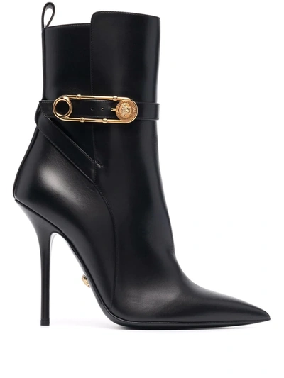 Shop Versace Safety Pin High-heel Boots In Schwarz