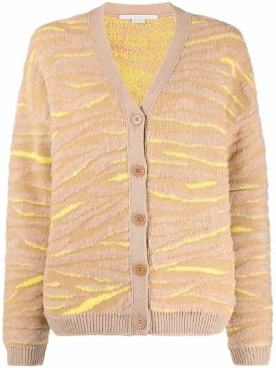 Shop Stella Mccartney Tiger-pattern Knitted Cardigan In Nude