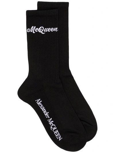 Shop Alexander Mcqueen Logo Knitted Socks In Black
