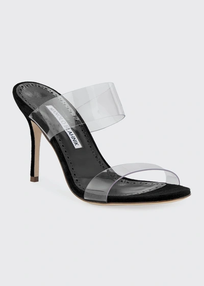 Shop Manolo Blahnik Scolto Pvc Two-strap Sandals In Black