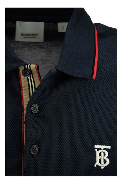 Shop Burberry Walton - Icon Stripe Placket Cotton Piqué Polo Shirt In Navy Blue