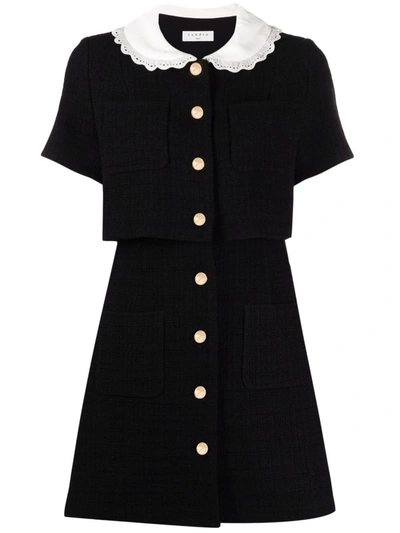 Shop Sandro Contrast-collar Short Dress In Schwarz
