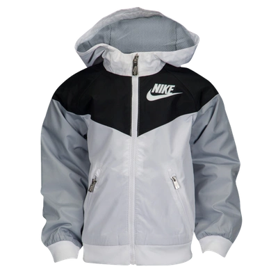 Nike Boys  Windrunner Jacket In White/black/wolf Grey