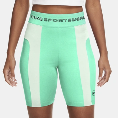 Shop Nike Womens  Street Bike High Rise Shorts In Green Glow/barely Green