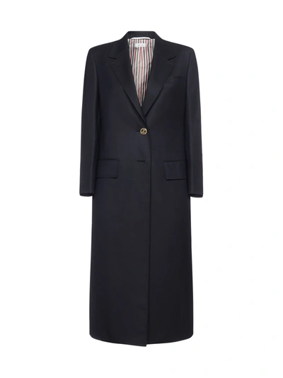 Shop Thom Browne Single Breasted Coat In Navy