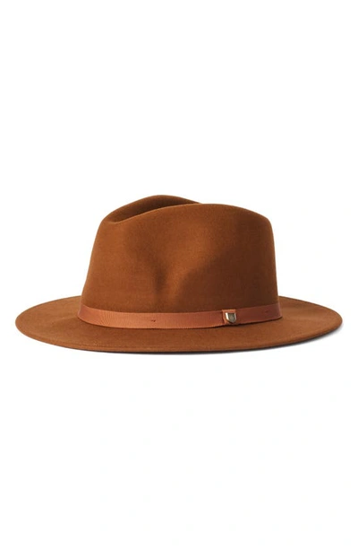 Shop Brixton Messer Packable Wool Fedora In Coffee