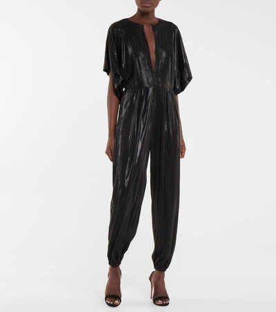 Shop Norma Kamali Rectangle Jog Stretch-lamé Jumpsuit In Black