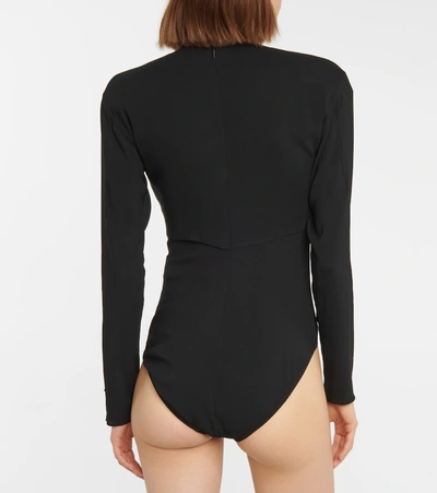 Shop Versace Safety Pin Georgette Bodysuit In Black