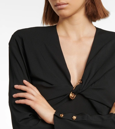 Shop Versace Safety Pin Georgette Bodysuit In Black