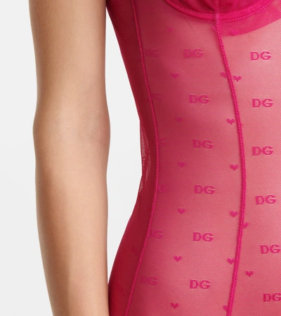 Shop Dolce & Gabbana Dg Jacquard Tulle Bodysuit In Pink