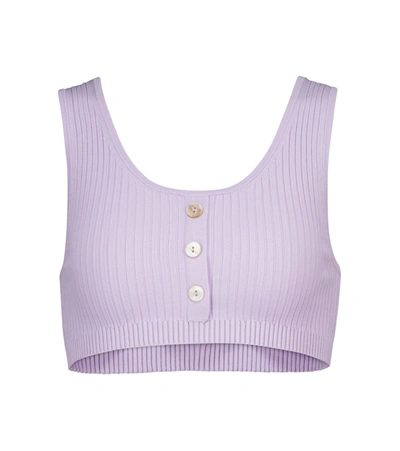Shop Live The Process Henley Ribbed-knit Bralette In Purple