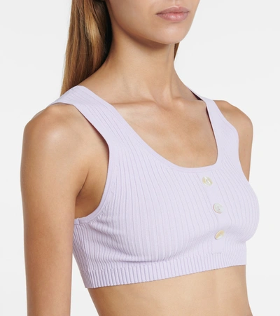 Shop Live The Process Henley Ribbed-knit Bralette In Purple