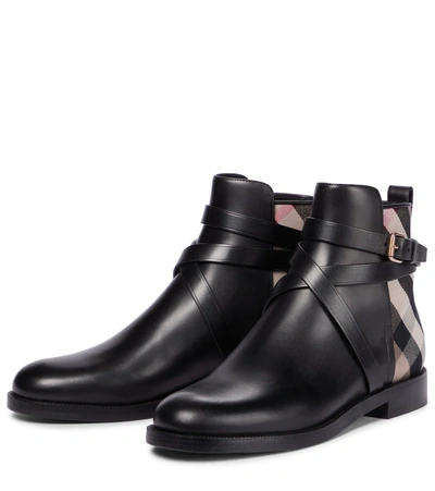 Shop Burberry Archive Check Leather Ankle Boots In Black