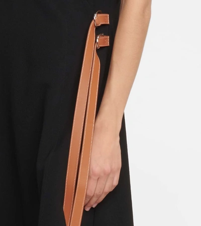 Wrap Midi Dress In Wool With Leather Belt In Black