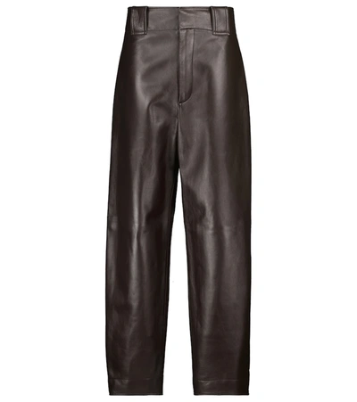 Shop Bottega Veneta High-rise Straight Leather Pants In Brown