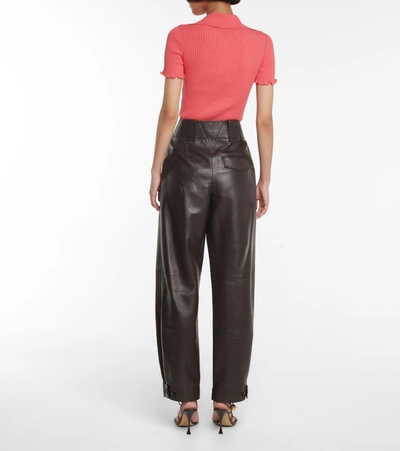 Shop Bottega Veneta High-rise Straight Leather Pants In Brown