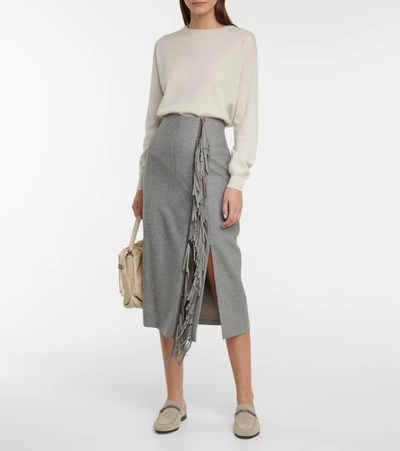 Shop Brunello Cucinelli Wool-blend Pencil Skirt In Gray