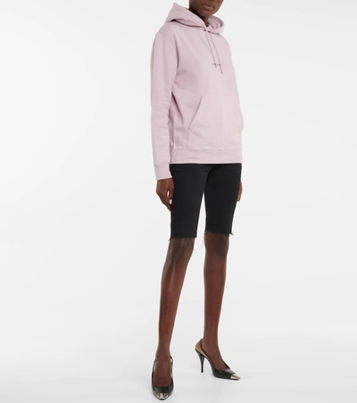 Shop Saint Laurent Logo Cotton Jersey Hoodie In Purple