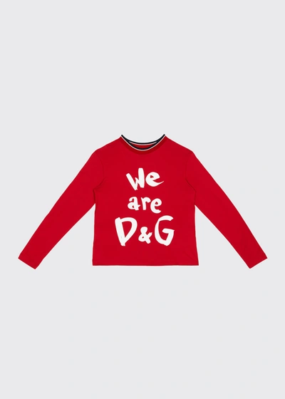 Shop Dolce & Gabbana Girl's We Are D & G Logo Printed Shirt In Red