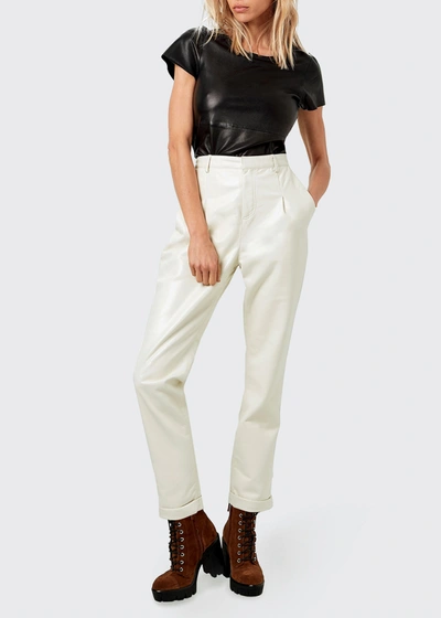 Shop As By Df The Denise Recycled Leather Ankle Trousers In Buttercream