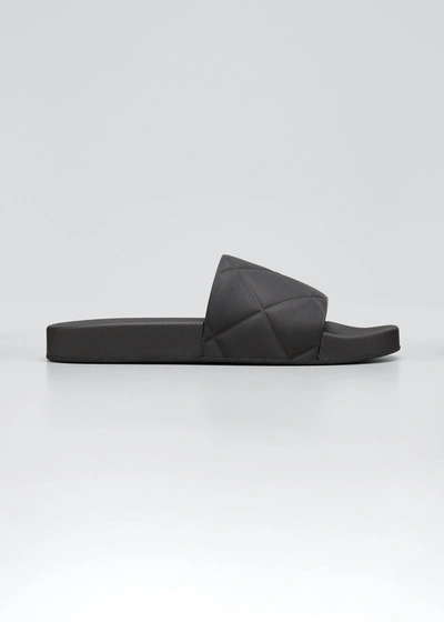 Shop Bottega Veneta Men's Quilted Slide Sandals In 3730 Grass