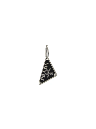 Shop Prada Triangle Logo Pendant Single Earring In Black