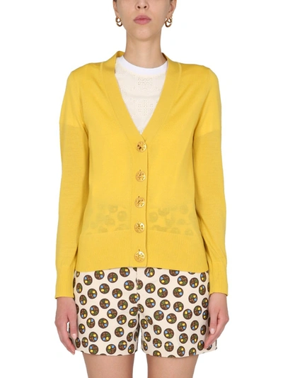 Shop Tory Burch Simone Buttoned Cardigan In Yellow