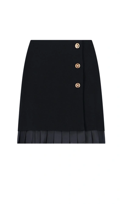 Shop Versace Medusa Button Mini Skirt In Black
