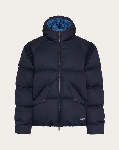 Shop Valentino Uomo Puffer Jacket Featuring A Mix Of Fabrics And Vltn Tag In Navy Blue
