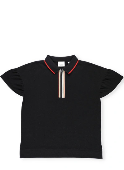 Shop Burberry Kids Icon Stripe Zipped Polo Shirt In Black