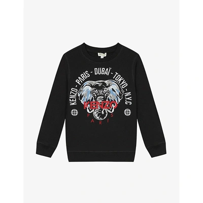 Shop Kenzo Elephant Cotton Sweatshirt 4-14 Years In Black