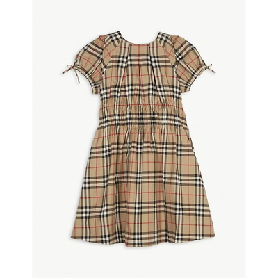 Shop Burberry Joyce Checked Cotton Dress 3-14 Years In Beige
