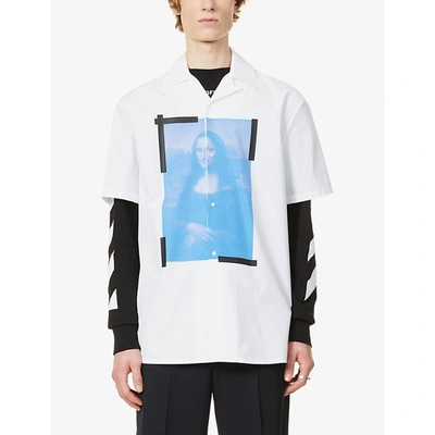 Shop Off-white Holiday Mona Lisa-print Cotton Shirt In White Black