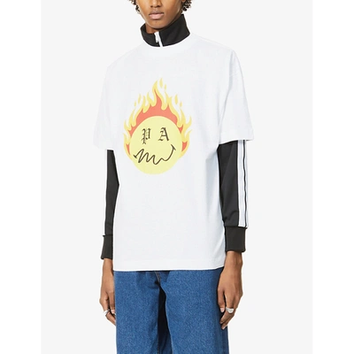 Shop Palm Angels Burning Head Graphic-print Cotton-jersey T-shirt In White Yellow