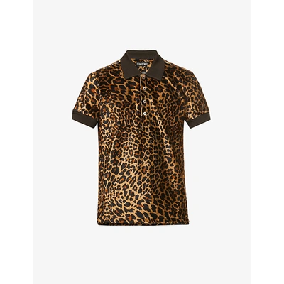 Shop Tom Ford Leopard-print Slim-fit Velour Polo Shirt In Beige
