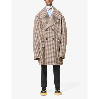Shop Raf Simons Archive Redux Caban Check-print Woven Coat In Brown