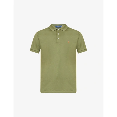 Shop Polo Ralph Lauren Pima Logo-embroidered Cotton Polo Shirt In Army Olive