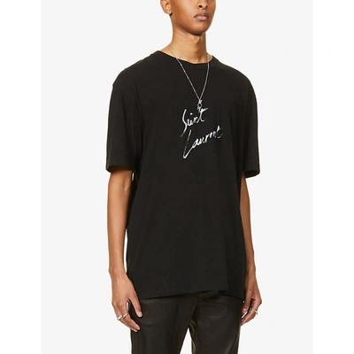 Shop Saint Laurent Logo-print Cotton-jersey T-shirt In Noir/naturel